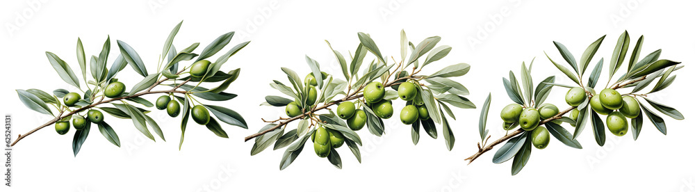 Watercolor olive branch isolated on transparent background. Generative ...