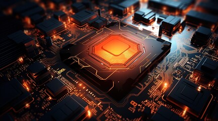 Poster - Abstract technology red cyber computer motherboard circuit with black empty space futuristic background