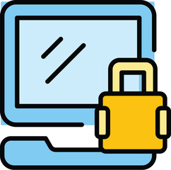 Poster - privacy computer icon outline vector. access data. shield laptop color flat
