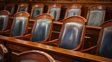 Justice Awaits: The Unoccupied Chairs In The Jury Box Of The Courtroom, Generative AI