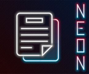 Poster - Glowing neon line Document icon isolated on black background. File icon. Checklist icon. Business concept. Colorful outline concept. Vector