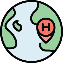Poster - World travel icon outline vector. Earth map. Global adventure color flat