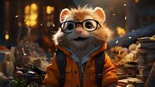  A Cat Wearing Glasses And A Jacket In A Scene From The Movie The Secret Life Of Pets.  Generative Ai