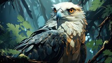  An Eagle Is Sitting On A Tree Branch In The Forest.  Generative Ai