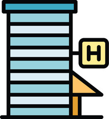 Poster - Hotel building icon outline vector. Residential skyscraper. Urban estate color flat