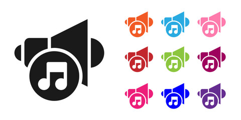 Poster - Black Speaker volume, audio voice sound symbol, media music icon isolated on white background. Set icons colorful. Vector