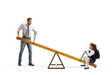 Wall Mural - Father lifting a daughter on a seesaw