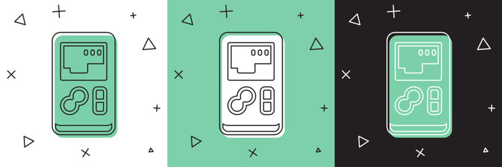 Poster - Set Portable video game console icon isolated on white and green, black background. Handheld console gaming. Vector