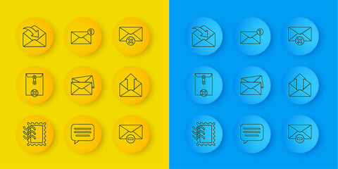 Poster - Set line Postal stamp, Delete envelope, Envelope, Outgoing mail, and icon. Vector