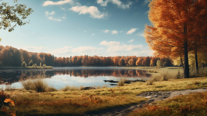 Autumn themed scenery background, created with generative AI technology