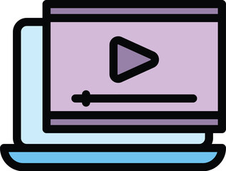 Poster - Online video course icon outline vector. Digital training. Virtual webinar color flat