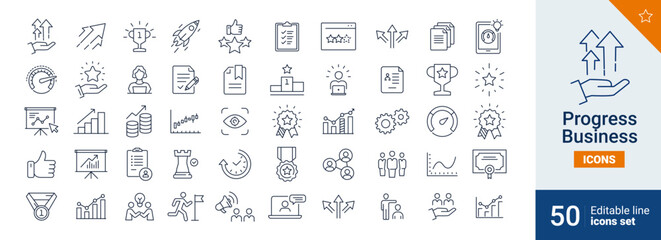 progress business icons pixel perfect. growth, efficiency, optimization, productivity icons. vector