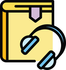 Poster - Audio course book icon outline vector. Online video. Digital education color flat