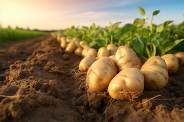 Poster - organic potatoes in garden.
