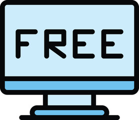 Poster - Monitor free course icon outline vector. Online webinar. Virtual training color flat