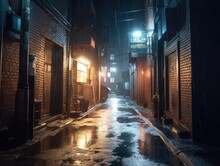 In The Heart Of The Neon-lit Cyberpunk City, A Gritty Back Alley Emerges, Illuminated By Flickering Streetlights, Where Steam Rises Dramatically From The Manholes Be. Generated With AI.