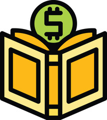 Poster - Money book icon outline vector. Student education. School cost color flat