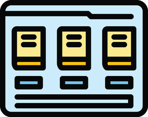 Poster - Electronic bookstore icon outline vector. Online library. Library bookshelf color flat