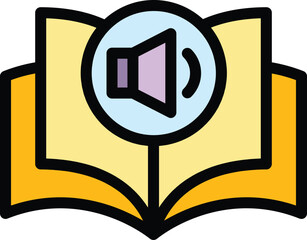 Poster - Speaker audiobook icon outline vector. Listen book. Digital multimedia color flat