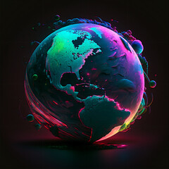 planet Earth in neon, shadows and lights fitted