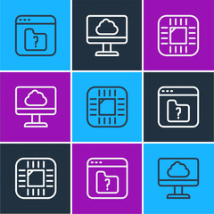 Aufkleber - Set line File missing, Processor with CPU and Cloud technology data transfer icon. Vector