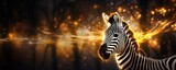 Fototapeta Dziecięca - Zebra animal dark wallpaper with bokeh and lights,  nature panorama. Generative Ai.