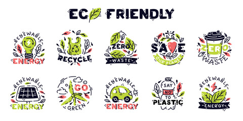 Sticker - Eco Friendly Badges and Ecology Emblem Vector Set