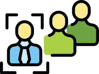 Poster - Customer target icon outline vector. Client focus. Market research color flat