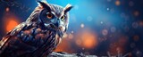 Fototapeta Dziecięca - Owl night animal in wild nature with dark sunset background, panorama. Generative Ai.