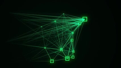 Aufkleber - Block chain technology concept. Big data visualization. Artificial intelligence. Green network connection structure. Abstract digital background with matrix. 3d rendering.