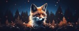 Fototapeta Dziecięca - Fox animal with bokeh dark sunset background, night nature panorama. Generative Ai.