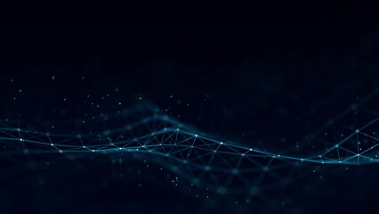 Poster - Abstract technology wave with dots and lines. Flow of particles. Big data transfer visualization. 3d rendering.