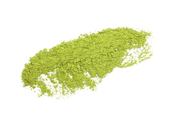 Pile of green matcha powder isolated on white, top view