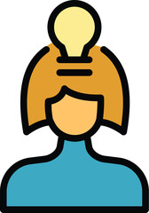 Sticker - Creativity icon outline vector. Idea bulb. Creative solution color flat