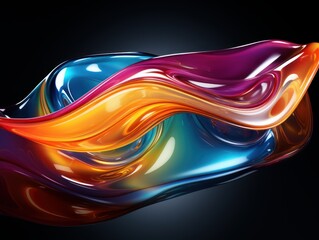 Wall Mural - Photo - realistic rainbow shiny blob of liquid isolated black background