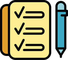 Poster - Daily task icon outline vector. Work schedule. Activities list color flat