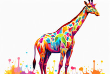 Giraffe Colorful Illustration, Cute Funny Cub Animal