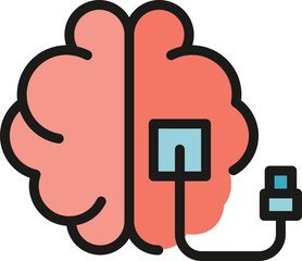 Poster - Brain usb icon outline vector. Cable idea. Human mind color flat