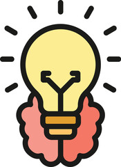 Poster - Idea bulb brain icon outline vector. Creative lightbulb. Knowledge mind color flat