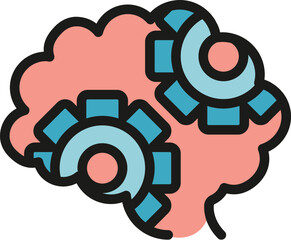 Canvas Print - Gear brain icon outline vector. Head mind. Health process color flat