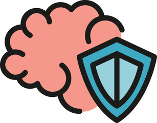 Poster - brain shield icon outline vector. mental health. safety mind color flat