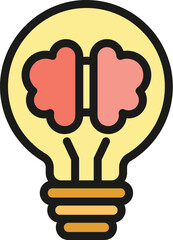 Poster - Brain bulb icon outline vector. Light mind. Creative idea color flat