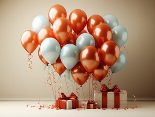 Wall Mural - Happy birthday card with luxury balloons and ribbon. 3d realistic style. vector illustration for design.