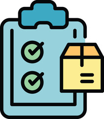 Poster - Checklist parcel icon outline vector. Delivery box. Express service color flat