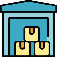 Poster - Shipping warehouse icon outline vector. Cargo storage. Delivery box color flat