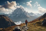 Fototapeta Na ścianę - Photo of people hiking in the mountains, Generative AI