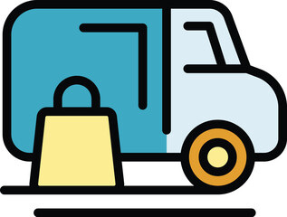 Poster - Delivery van icon outline vector. Truck shipping. Package shipment color flat