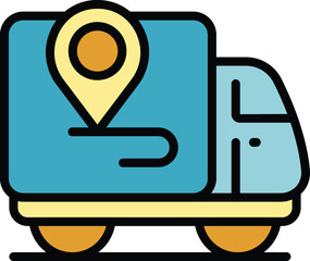 Poster - Lorry delivery icon outline vector. Fast truck. Shipment service color flat