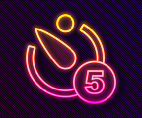 Fototapete - Glowing neon line Camera timer icon isolated on black background. Photo exposure. Stopwatch timer 5 seconds. Vector
