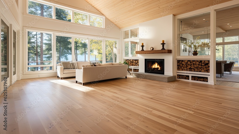 a large living room with a fireplace Stock Photo | Adobe Stock